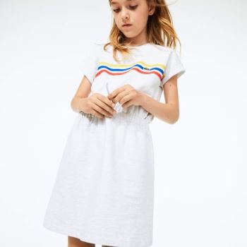 Lacoste Tricolor Stripe Drop Shoulder Dress - Šaty Dětské Šedé | CZ-MH0RZC